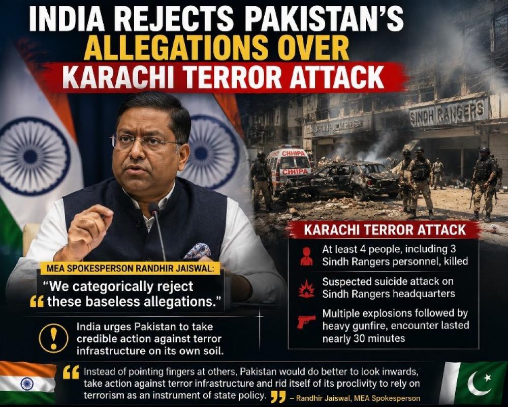  'Look inwards': India issues sharp response to Pakistan after Islamabad's allegations on Karachi terror strike 