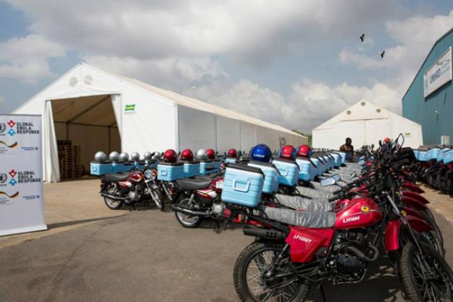 Cooler box-equipped motorbikes donated to UN will speed up Ebola testing process in West Africa