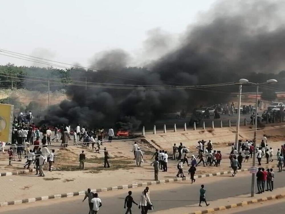 Thousands stage protest in Sudan after military seized power in a coup. Image by local sources via Twitter