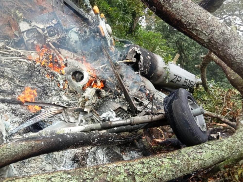 Wreckage of the IAF helicopter that crashed in southern India with CDS Bipin Rawat and 13 others on board. Photo: Special arrangement