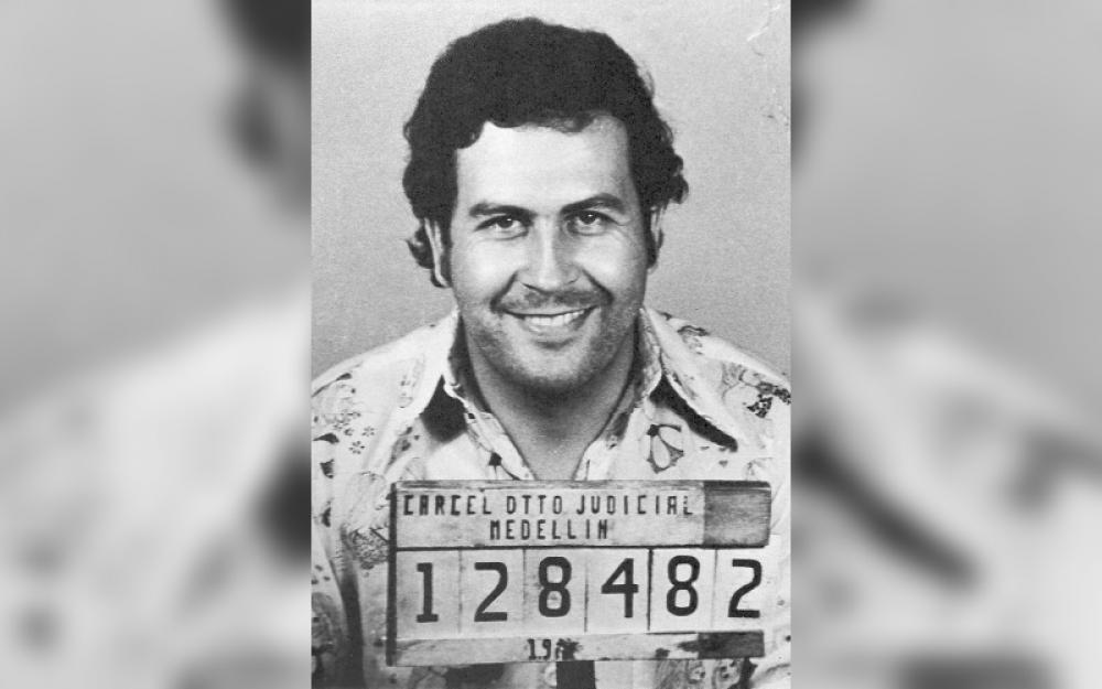A mug shot of Pablo Escobar taken by the regional Colombia control agency in MedellÃ­n in 1976. Image by Colombian National Police via Wikimedia Creative Commons