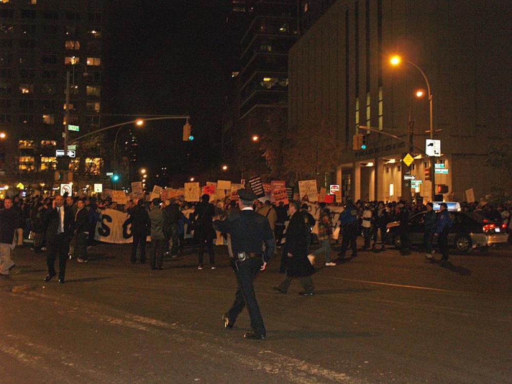 Dozens demonstrate outside 'Chinese police station' in NYC over alleged spying