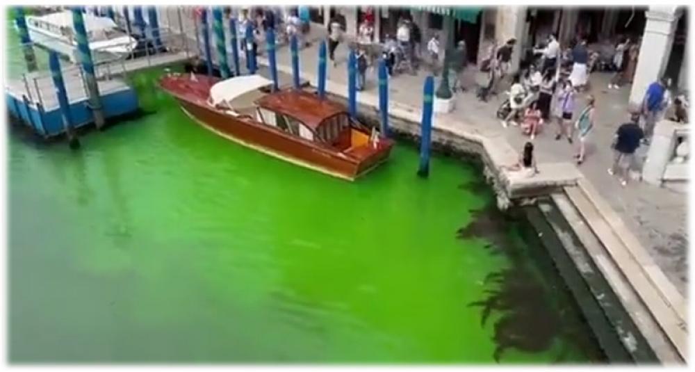 Venice canal patch turns fluorescent green, authorities start investigating 