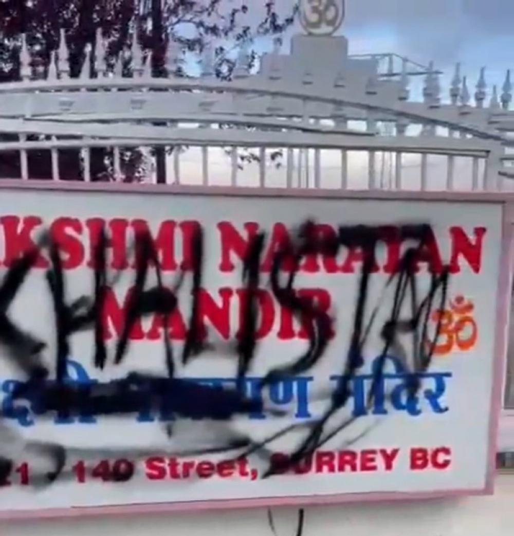 Hindu Temple vandalised in Canada's Surrey city with pro-Khalistan graffiti Hindu Temple vandalised in Canada's Surrey city with pro-Khalistan graffiti