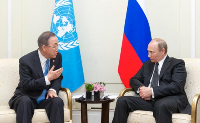 Ban highlights crises in Ukraine & Syria at meeting with Putin
