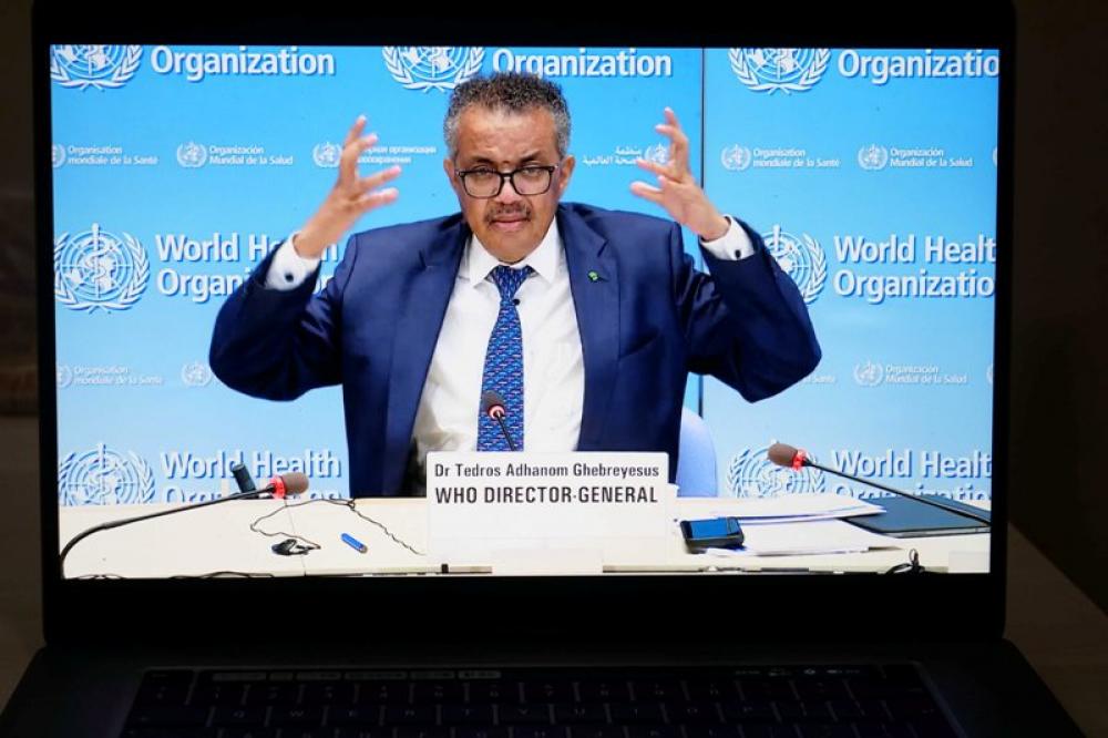 WHO director-general Tedros Adhanom Ghebreyesus addresses press conference