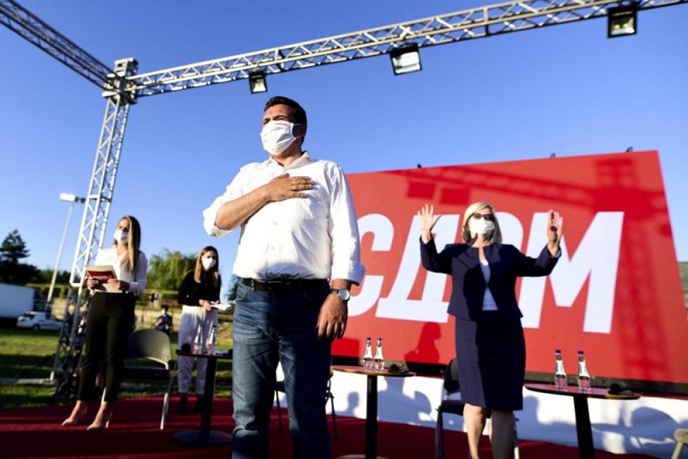 Former Macedonia PM Zoran Zaev participates in election rally