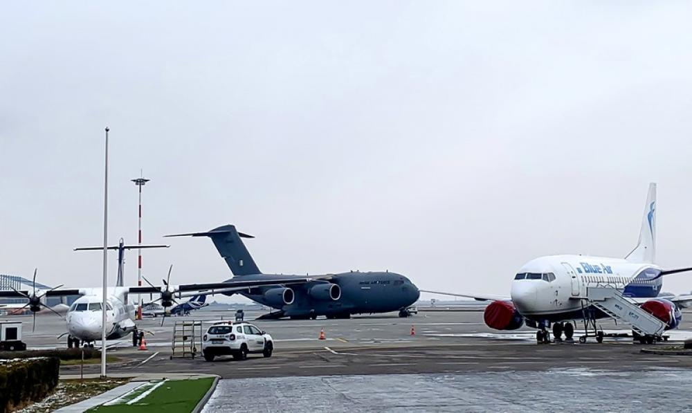 IAF C-17 Globemaster at Bucharest airport during Operation Ganga 