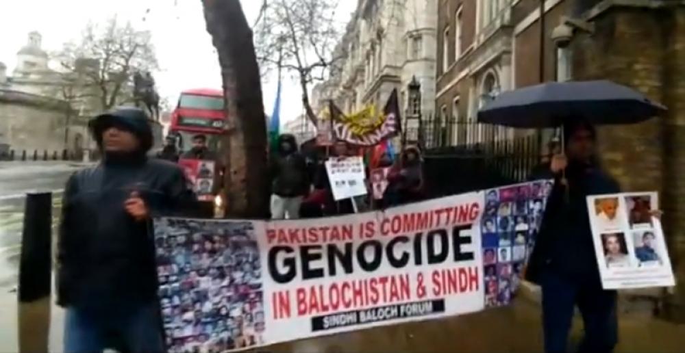 Anti-Pakistan protest: Sindhi Baloch Forum members demonstrate outside UK Parliament