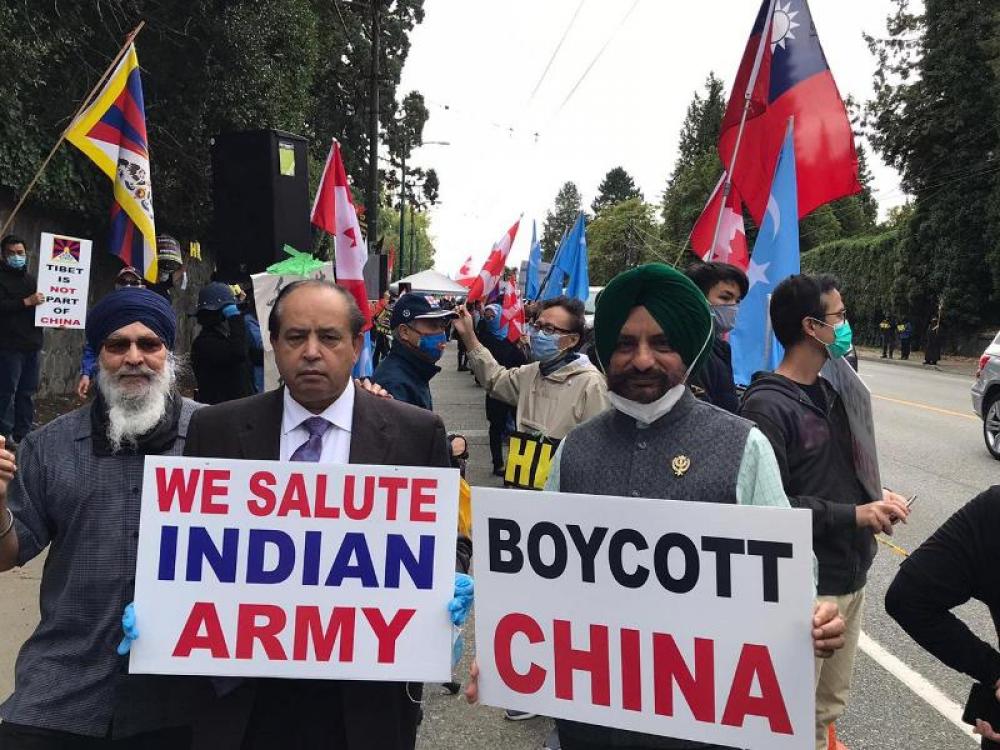 Friends of Canada-India with other groups demonstrate outside Chinese Consulate in Vancouver 