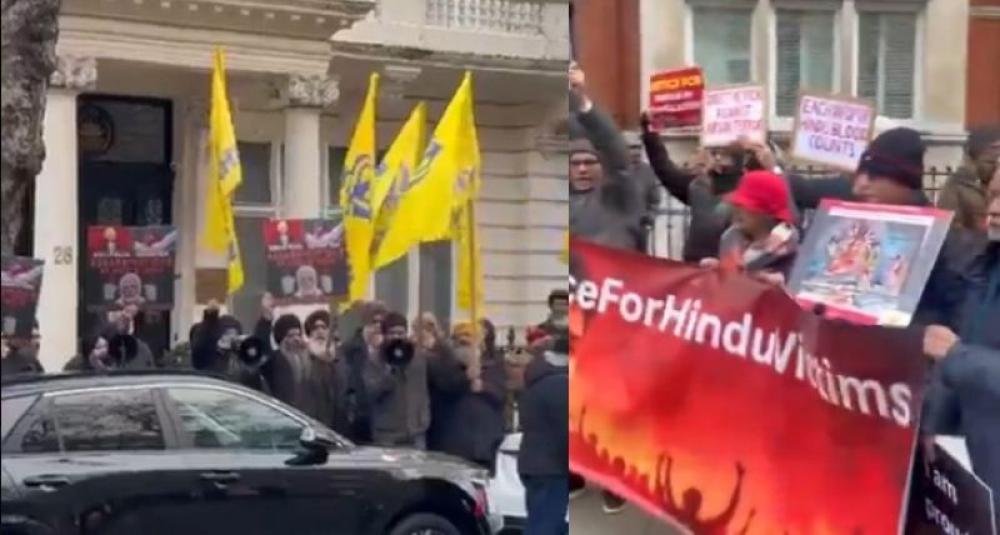 London: Chaos outside Bangladesh High Commission as Khalistani protesters gatecrash Hindu rights rally