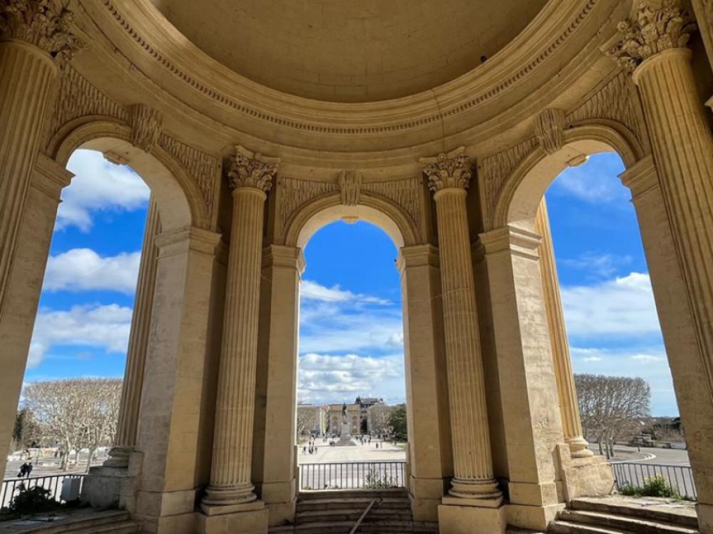 A view of the vista from the columns of the Water Tower, a neo-classical structure, in Peyrou Park. Image by Sujoy Dhar